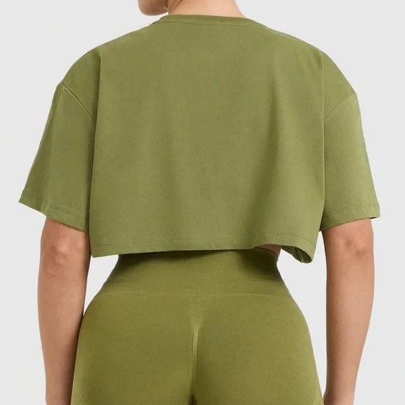 Oner Active Classic Oner Graphic Crop Lightweight T-Shirt Small - Olive Green - Picture 3 of 5